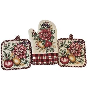 Christmas Country Farmhouse Oven Hot Mitt w 2‎ Pot Holders Quilted Plaid Cotton